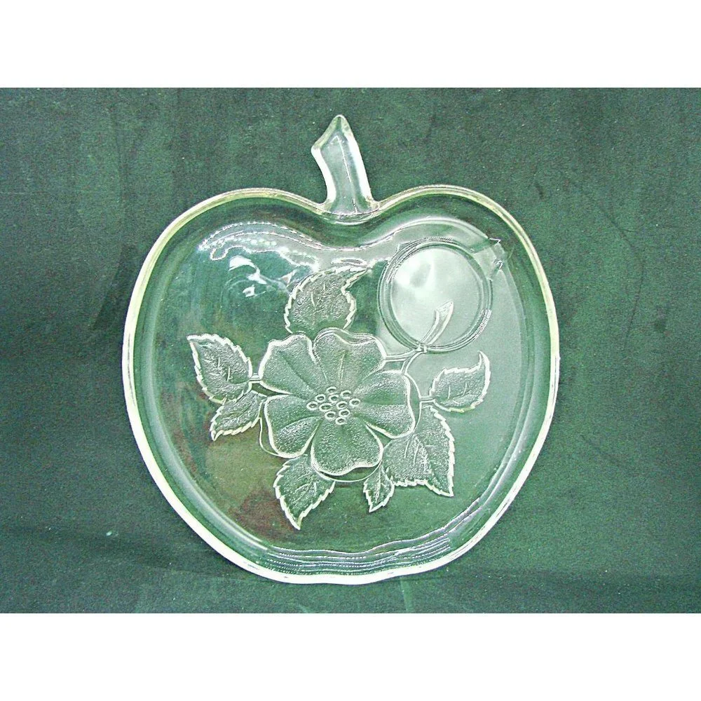 Hazel Atlas Orchard Crystal Clear Glass Apple Dish Flowers Snack Luncheon Plate